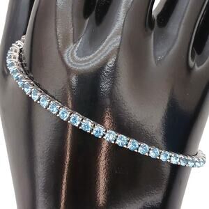 Tennis Bracelet Set White & Blue Crystal Rhinestone Silver Tone 7.5” Set of 2